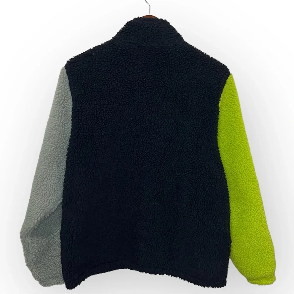 Stussy Color Block Sherpa Jacket Zip Up Fleece Sweatshirt Black Neon Small